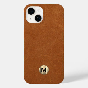 Coque Case-Mate iPhone Monogramme or brossé en cuir de taille moderne