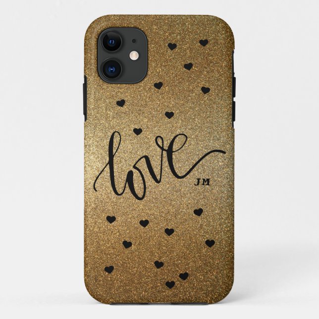 Coques Case-Mate iPhone Monogramme, Or, Coeurs d'amour, (Dos)