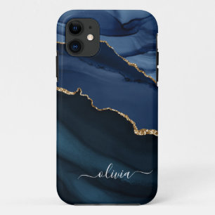 Case-Mate iPhone Case Monogramme or de la géode d'âge bleu marine