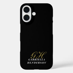 Coque Pour iPhone 16 Monogramme Or Élégant Minimaliste Blanc Nom
