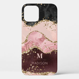 Case-Mate iPhone Case Monogramme Or Rose Agate Liquide & Paillettes Or