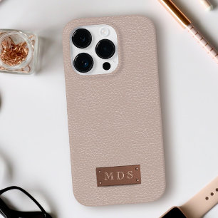 Coques Pour iPhone Monogramme or Rose en cuir rose pâle