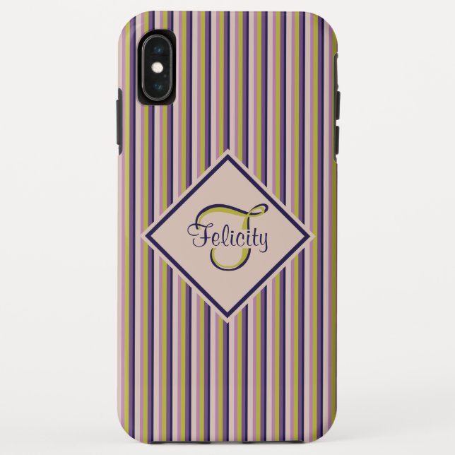 Coques Case-Mate iPhone Monogramme or, violet, violet et roses (Dos)