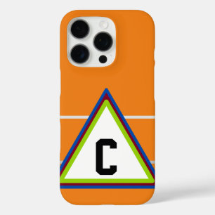 Coque iPhone 16 Pro Monogramme orange bleu vert géométrique