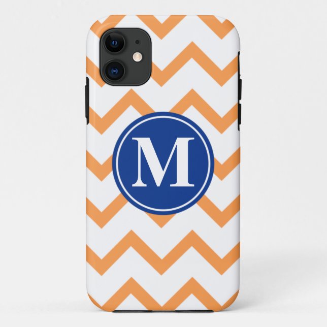Coques Case-Mate iPhone Monogramme orange de Chevron de marine (Dos)