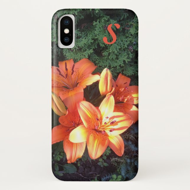 Coques Case-Mate iPhone Monogramme Orange Floral Photographie (Dos)