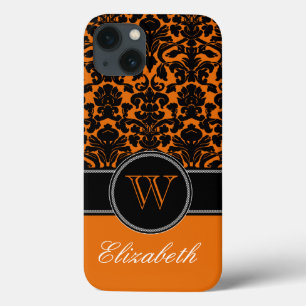 iPhone 13 Case Monogramme orange, noir, blanc Damas iPad Air Case