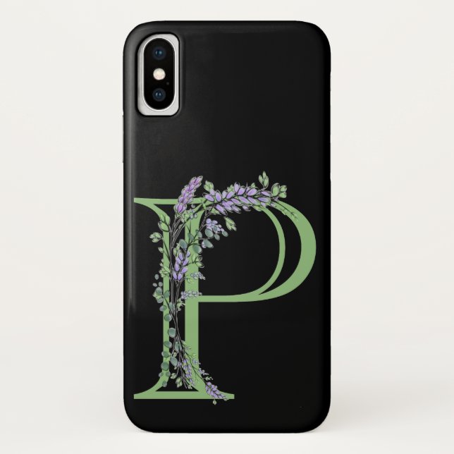 Coques Case-Mate iPhone Monogramme P Lavande Eucalyptus (Dos)