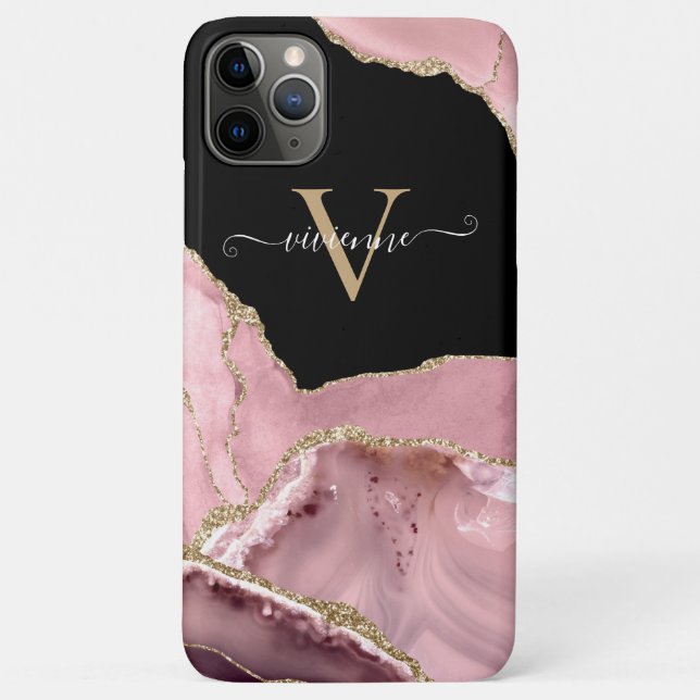 Coques Case-Mate iPhone Monogramme Pailleté Agate Or Rose (Dos)