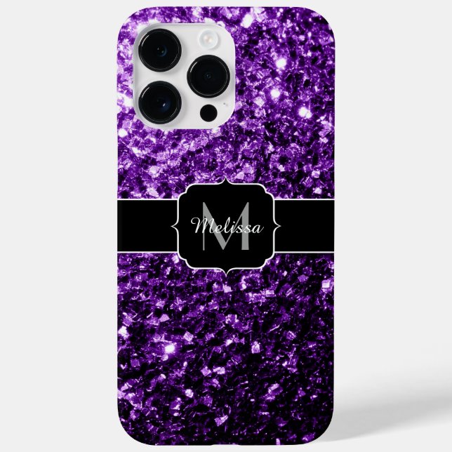 Coques Case-Mate iPhone Monogramme pailleté brillant faux violet foncé (Verso)