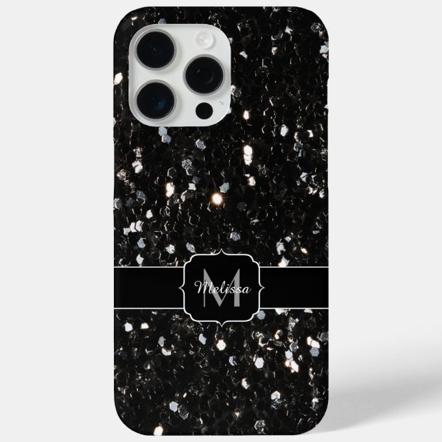 Coques Case-Mate iPhone Monogramme pailleté brillant noir et blanc (Verso)