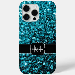 Coque Case-Mate iPhone Monogramme pailleté faux bleu aqua