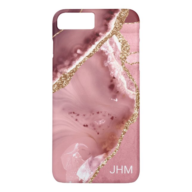Coques Case-Mate iPhone Monogramme Pailleté Or Agate Rose (Dos)