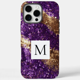 Coque iPhone 16 Pro Max Monogramme Pailleté Or Violet Pailleté