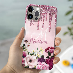 Case-Mate iPhone Case Monogramme pailleté rose burgundy floral