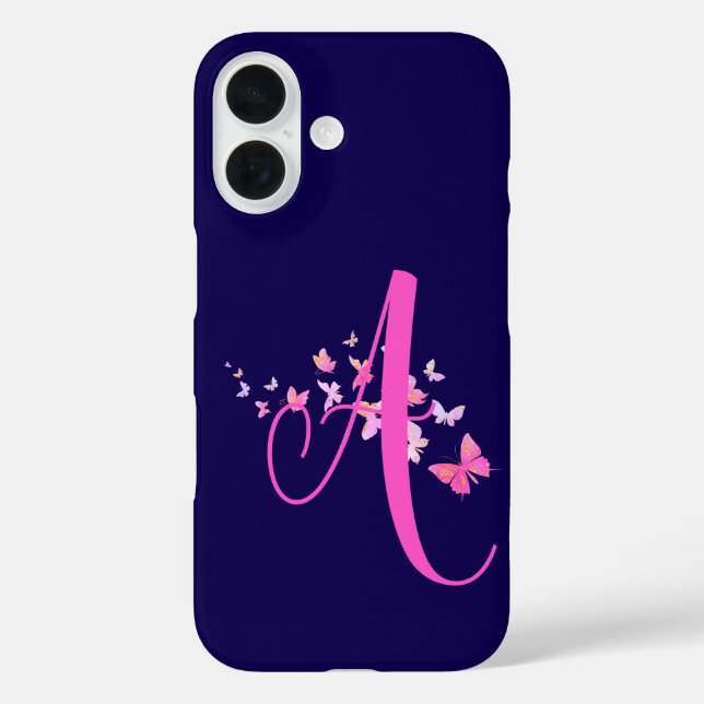 Coques Case-Mate iPhone Monogramme Papillon bleu rose (Verso)