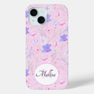 Coque Case-Mate iPhone Monogramme Papillons Floraux Aquarelle Rose Pastel