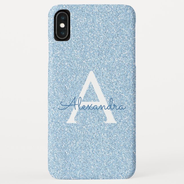 Coques Case-Mate iPhone Monogramme Parties scintillant bleue et étincelle (Dos)