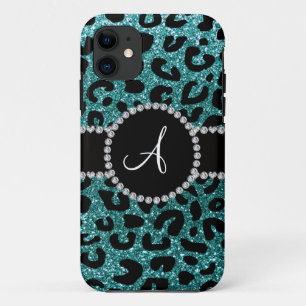 Coque Case-Mate iPhone Monogramme parties scintillant turquoise cheetah m