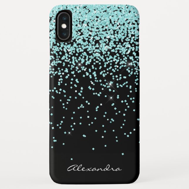 Coques Case-Mate iPhone Monogramme Parties scintillant Turquoise et noire (Dos)