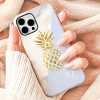 Monogramme Pastel Bleu Marbré Ananas Doré