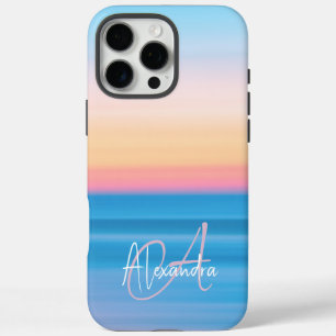 Coque iPhone 16 Pro Max Monogramme Pastel Ocean Sunset Feminine Custom