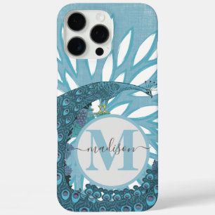 Coque iPhone 16 Pro Max Monogramme Peacock Moderne Fleur Turquoise