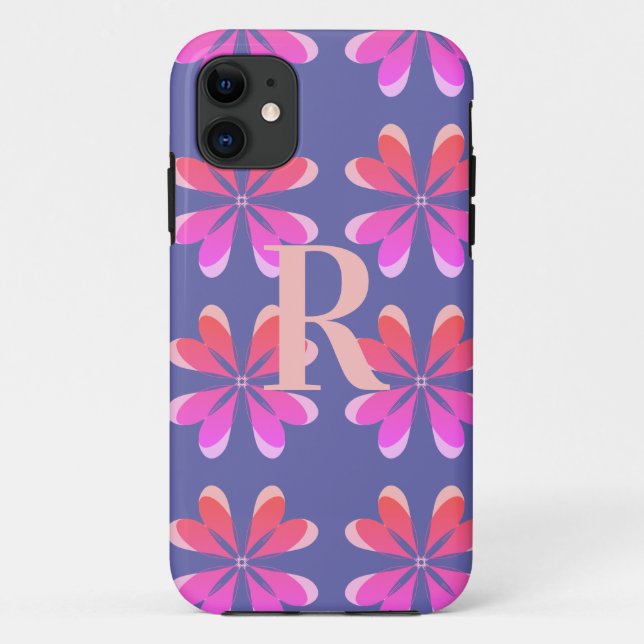 Coques Case-Mate iPhone Monogramme Périwinkle Floral Retro Motif (Dos)