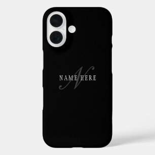 Coque Pour iPhone 16 Monogramme personnalisable élégant Noir Gris Bla