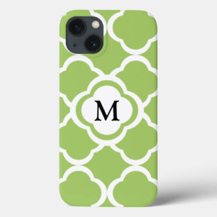 Coques Pour iPhone Monogramme personnalisable Lime Green Quatrefoil