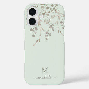 Coque Pour iPhone 16 Monogramme personnalisé à l'aquarelle botanique su