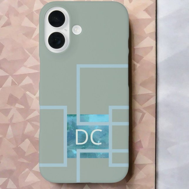 Coques Case-Mate iPhone Monogramme personnalisé abstrait vert sauge géomét (Créateur téléchargé)