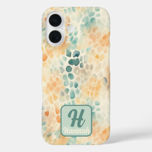 Coque Pour iPhone 16 Monogramme personnalisé aquarelle bleu vert jaune