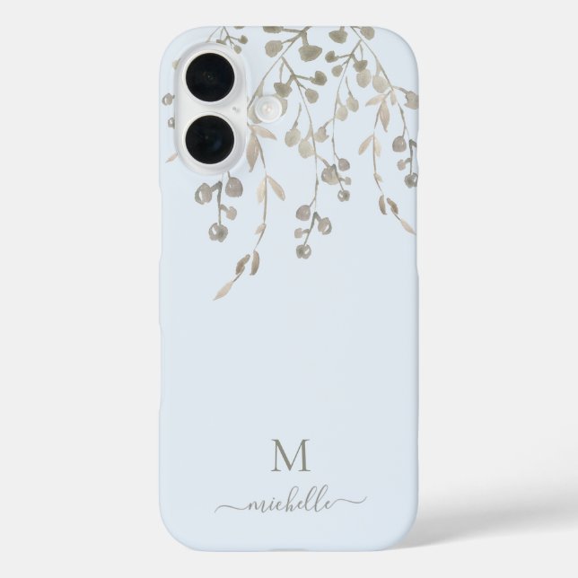 Coques Case-Mate iPhone Monogramme personnalisé aquarelle botanique bleu (Verso)