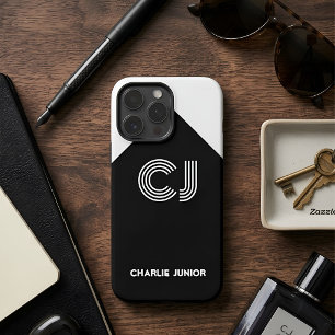 Coque iPhone 16 Pro Max Monogramme personnalisé Art Déco géométrique noir