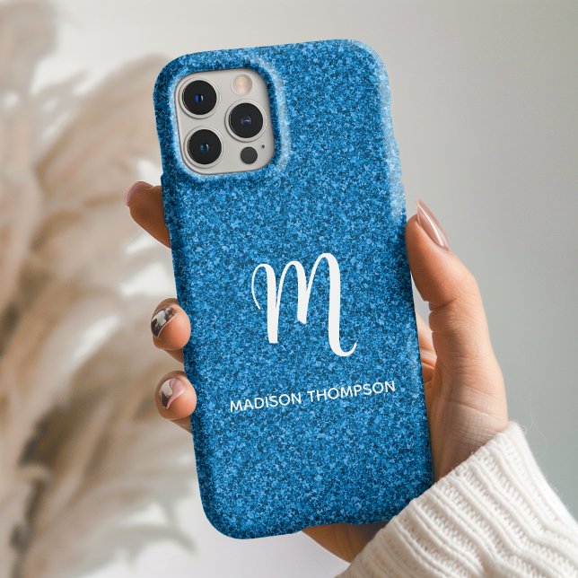 Coques Case-Mate iPhone Monogramme personnalisé avec nom en faux strass bl (Créateur téléchargé)