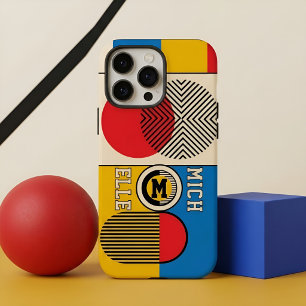Coque iPhone 16 Pro Max Monogramme personnalisé Bauhaus Rétro Géométrique