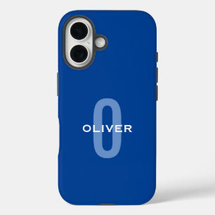 Coque Pour iPhone 16 Monogramme personnalisé bleu blanc nom