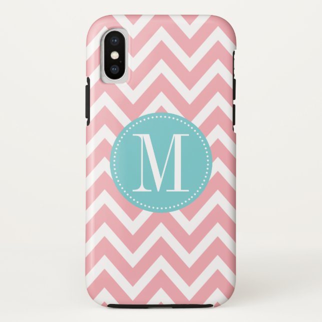 Coques Case-Mate iPhone Monogramme personnalisé bleu clair et rose (Dos)