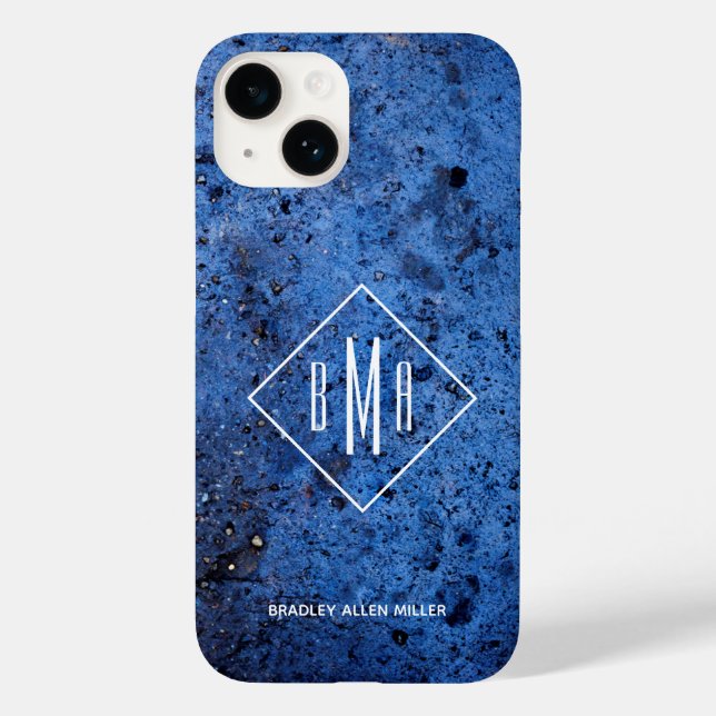 Coques Case-Mate iPhone Monogramme personnalisé bleu personnalisé (Verso)