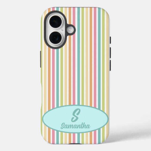Coques Case-Mate iPhone Monogramme Personnalisé Brillant Pastel Stripes (Verso)