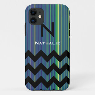 Coque iPhone 11 monogramme personnalisé chevron & lignes
