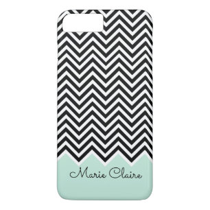 Coques Pour iPhone Monogramme personnalisé Chevron moderne noir et bl