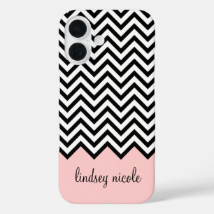 Coques iPhone 16 Monogramme personnalisé Chevron moderne noir et ro