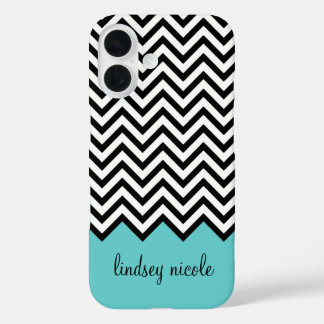 Coques iPhone 16 Monogramme personnalisé Chevron moderne noir et tu