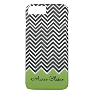 Coque iPhone 8 Plus/7 Plus Monogramme personnalisé Chevron moderne noir et ve