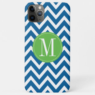 Coques Pour iPhone Monogramme personnalisé Chevron vert et bleu