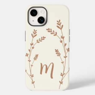 Coque Case-Mate iPhone Monogramme personnalisé chic feuille design brun