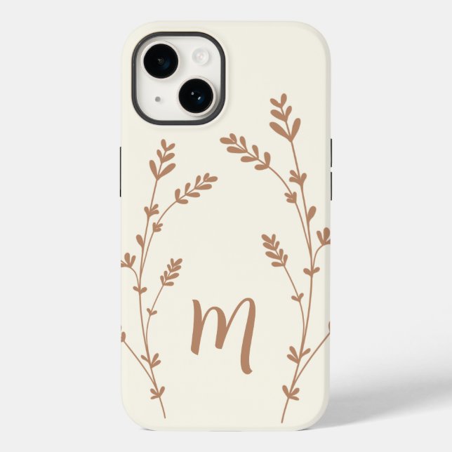 Coques Case-Mate iPhone Monogramme personnalisé chic feuille design brun (Verso)