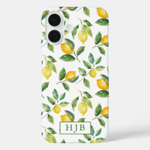 Coque Pour iPhone 16 Monogramme personnalisé Citrons été iPhone 16 Coqu